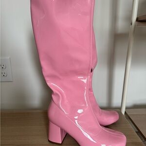 Glossy Pink Heeled Boots for Women